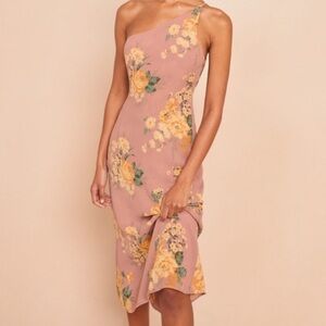 EUC Reformation One Shoulder Midi Dress | Size 8 | Mauve Floral